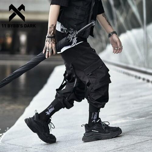 11 BYBBS DARK Hip Hop Streetwear Trousers Cargo Pants 2020 Tactical Elastic Waist Fashion Oversized Ribbons Joggers Pants Men