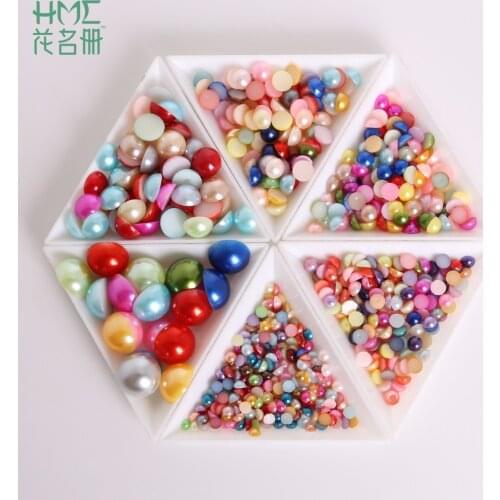 ABS Imitation Pearl Beads Different Size 50-1000pcs/bag Flatback Half Round Plastic For Cabochon& DIY Jewelry Decoration