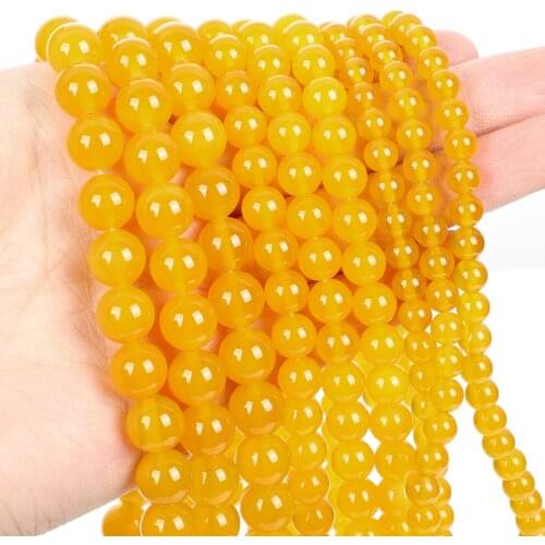 Natural Stone Beads Yellow Agate Loose Beads for Jewelry Making Needlework DIY Bracelet Strand 4-12 MM