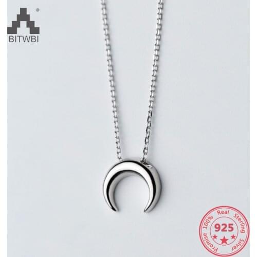 Hot Sale 100% 925 Sterling Silver Korea Style Simple Trendy Crescent Moon Pendant Choker Clavicle Necklace Jewelry for Women
