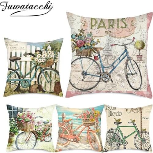 Fuwatacchi Assorted Bicycles Cushion Covers Red Yellow Blue Pillow Cases for Home Bedroom Sofa Decorative Pillow Covers 45*45cm