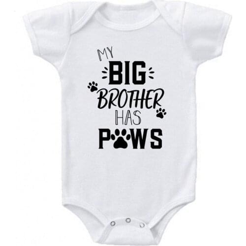 My Big Brother Has Paws Print Funny Baby Bodysuit Summer Newborn Short Sleeve Cotton Baby Boy Girl Onesies Baby Clothes Outfits
