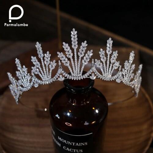 Shiny CZ Crown Bride Wedding Hair Accessories Korean Simple Leaf Tiaras Birthday Gift Party Accessories Zirconia Bridal Crown