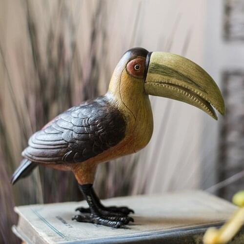 DUNXDECO Room Garden Decoration Accessories Miniature Figurine Rustic Vintage Toucan Resin Crafts Desktop Display Gift