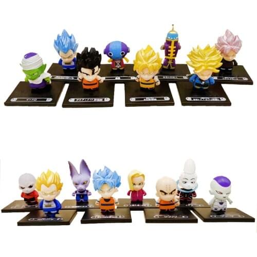 8 pcs/set Dragon Ball Action Figure Q version black hair Goku Kuririn Frieza Vegeta Trunks Boxed ornaments model doll