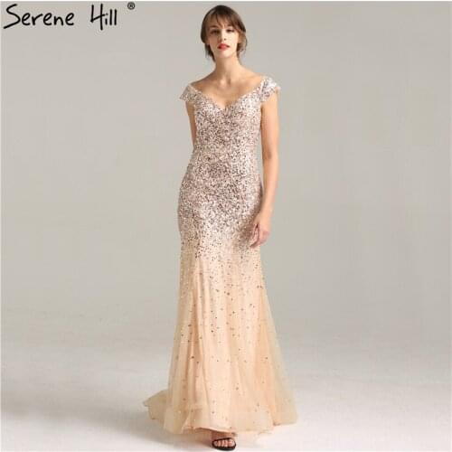High-end Luxury Sexy Sparkle Mermaid Evening Dress V-Neck Beading Sequined Elegant Evening Gown 2020 Real Photo LA6232