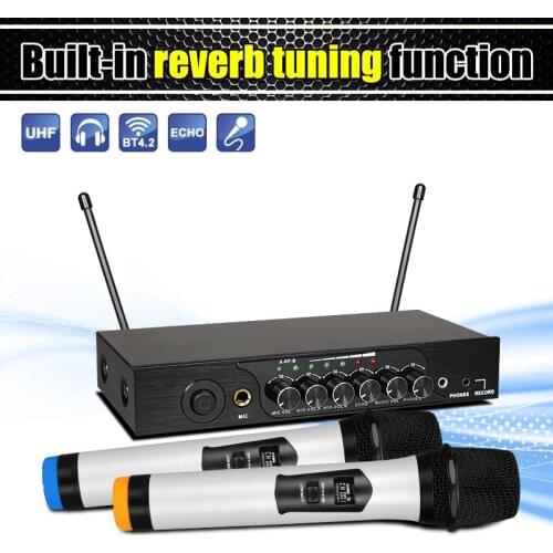 Flagsound M6 Portable UHF BT Dual Wireless Microphone System Bass Trebler Microfon For KTV Karaoka PA Active Loudspeaker Mickro