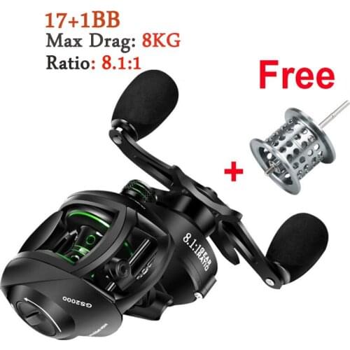 Double Spool High Speed 8.1:1 Gear Ratio Fishing Reel 8KG Max Drag Baitcasting Reel Dual Brake System Light Carp Trout 17+1BB