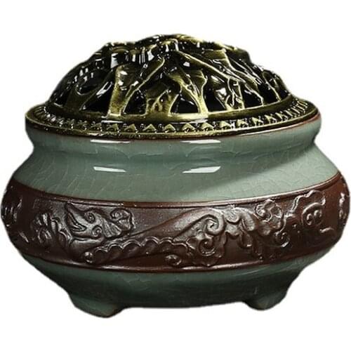 Ge Kiln Ceramic Incense Burners Portable Porcelain Censer Buddhism Incense Holder Home Teahouse Yoga Studio