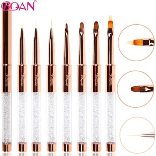 Nail Art Brush UV Gel Rose Gold Rhinestone Handle Nail Art Brush UV Gel Nail Polish Painting Drawing Acrylic Brush Manicure Tool