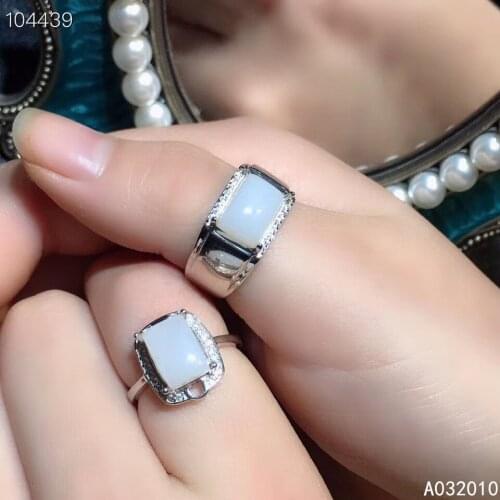 KJJEAXCMY fine jewelry 925 sterling silver inlaid natural white jade Lovers luxury new women men Couple ring Support test