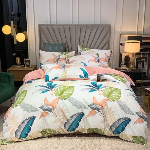 Papa&Mima Green Pastoral Flowers Printed Bedding Set Linens Pillowcase Sheet Duvet Cover Queen Set Size Polyester Satin