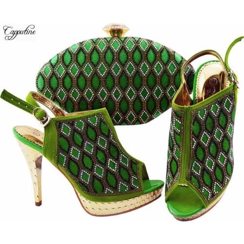Green Women Shoes And Purse Bag Set African Ladies High Heels Sandals Pumps With Clutch Handbag Femmes Chaussures JZC003 12CM