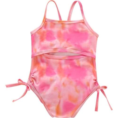 Girls Swimsuit Babys Tie Dyed Camisole Umbilicus Exposure Side Drawstring Conjoined Romper for Children