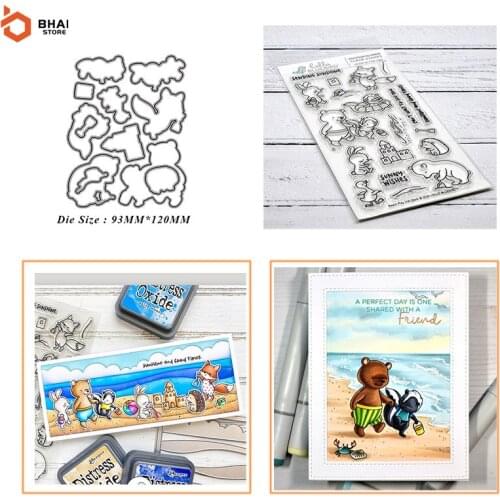 Beach Play Animals Metal Cutting Dies DIY Scrapbooking for Photo Album Decorative Silicone Clear Stamps