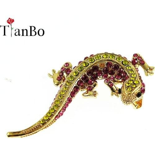Fashion Cute Animal Gecko Brooches Alloy Crystal Womens Brooch Pins Badges Clothes Jewelry Girl Romantic wedding Gifts Supplies