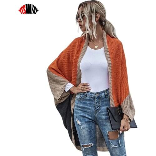 Fashion Knitted Cardigans For Women Oversize Sweater Loose Autumn Winter Cape Female Batwing Sleeve Patchwork Sweater Coat 2021