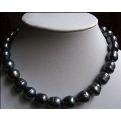 NEW 11-13MM NATURAL TAHITIAN BLACK BAROQUE PEARL NECKLACE 18"