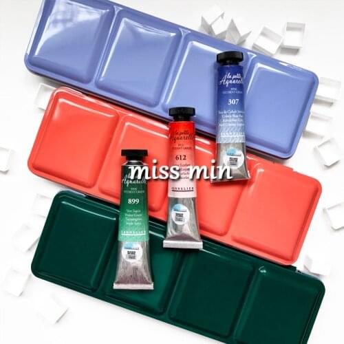 Watercolor Paint Tin Box Pallete with Grid 24 Colors Medium Half-Piece Color Tinting Watercolor Pan Pigment Storage Box