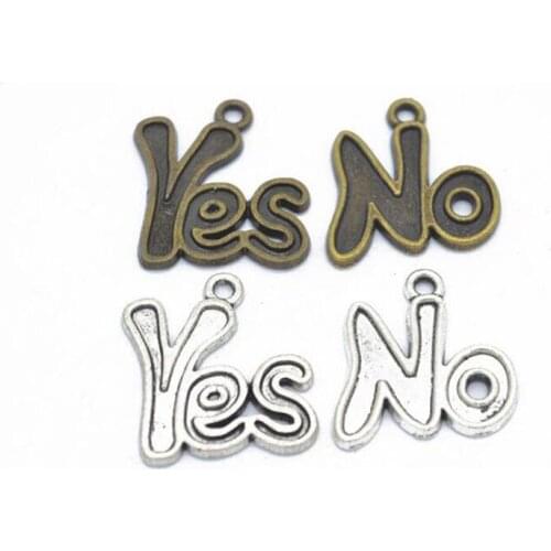 BULK 25PCS Zinc Alloy Letter Word Yes No Charms Antique Silver Plated Pendants For Bracelet Necklace