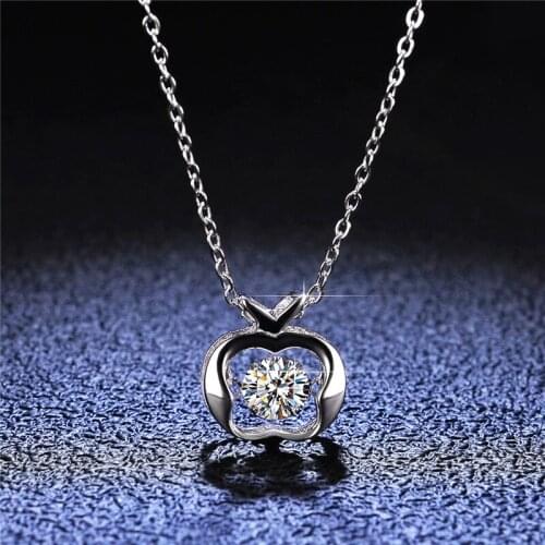 Silver 925 Cute Apple Shaped Pendant Necklace Diamond Test Past 0.5 Carat Excellent Cut D Color Moissanite Gemstone Necklace