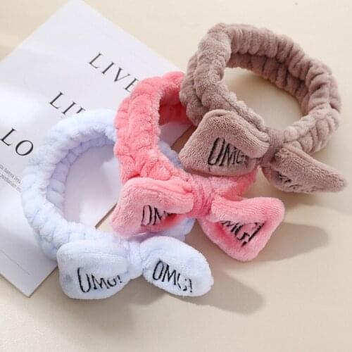 Letter"OMG" Coral Fleece Soft Bow Headbands For Women Girls Cute Hair Holder Hairbands Hair Bands Headwear Hair Accessories New