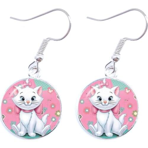 The Aristocats Glass Cabochon Drop Earrings Cute Women Jewelry Marie Cat Anime Cartoon Fashion Earrings For WomeN Girls Gift