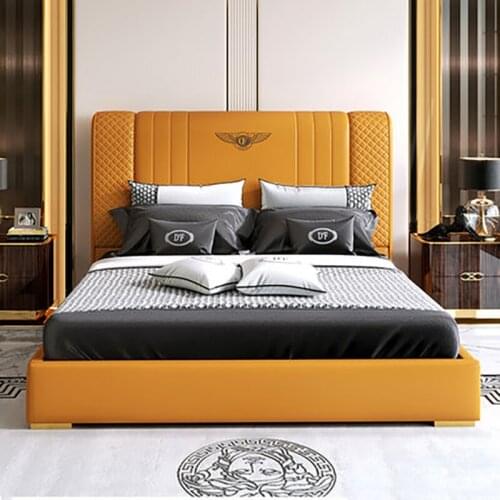 Italian-style light luxury leather bed Nordic double bed, post-modern and simple 1.8-meter bed, American-style high-end master