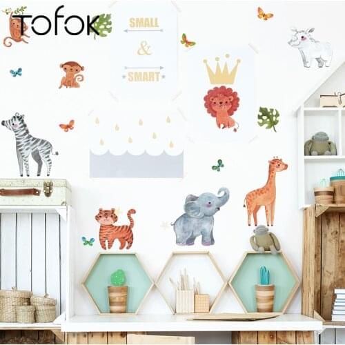 Tofok DIY Hand-painted Lion Monkey Baby Children Room Bedroom Decals Stick Figure Style Eco-friendly Fridge Cabinet Decoration