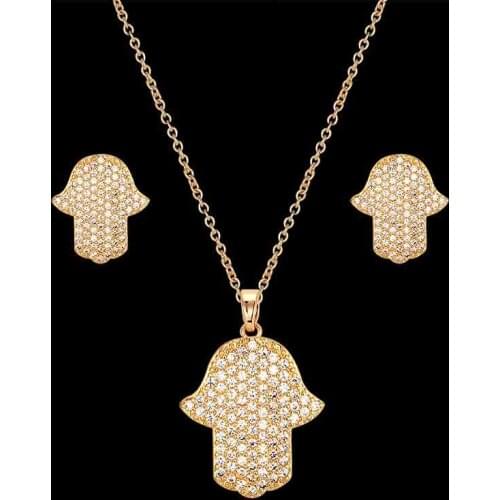 Vankeliif fSimple copper full zircon micro inlaid palm shape pendants and earrings Womens jewelry set Classic party accessories