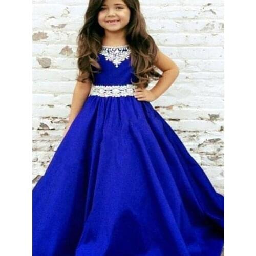 Royal Blue Flower Girl Dresses Floor Length Sleeveless Applique Girls Pageant Dress First Communion Princess Party Dresses