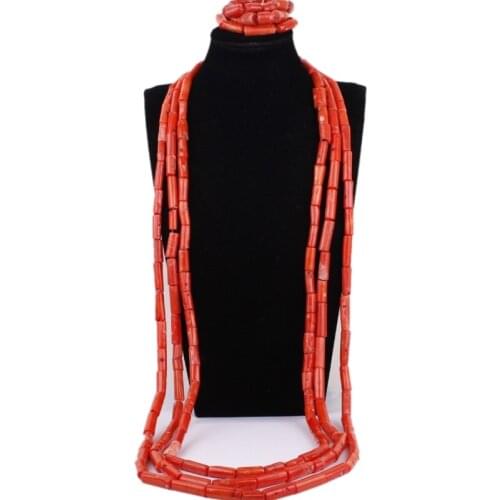 Dudo Jewelry Men Jewellery Set African Orange or Red Groom Necklace Set Coral Beads Nigerian Wedding Beads Set Free Shipping New
