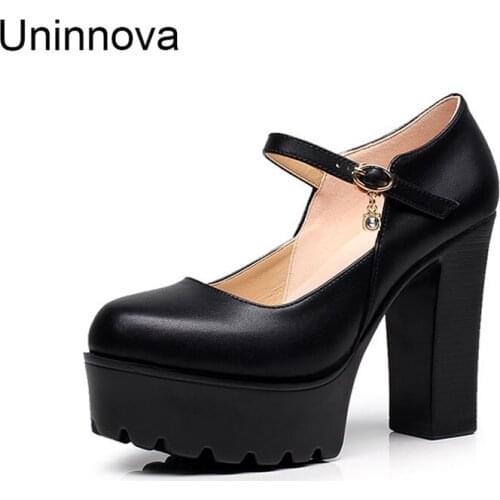 Womens Mary Janes Split Leather Platform Super High Heels Buckle Ankle Shallow Office Lady Pumps Court Shoes 34-39 WP064