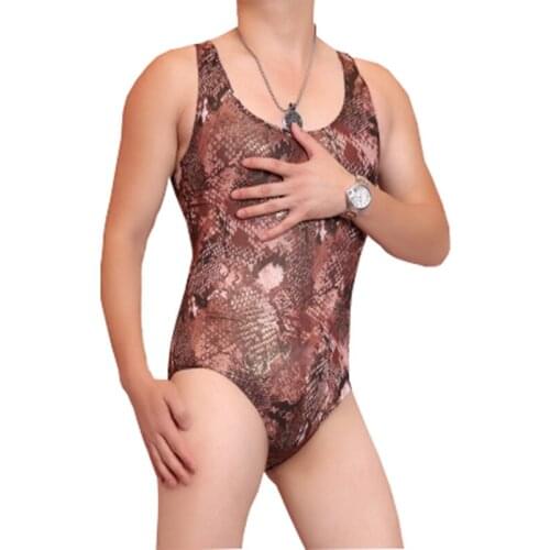 2018 New Mens Printing Spandex Apricot Corset Underwear Sexy Tight Triangle One Piece Vest