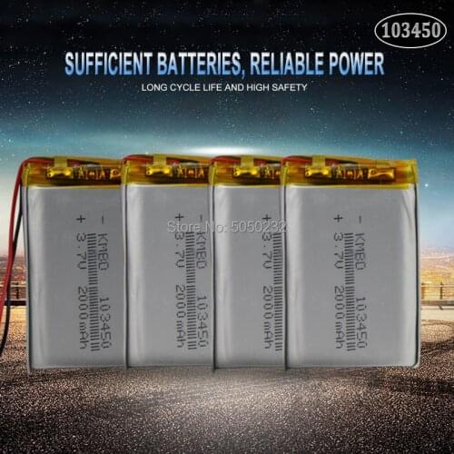 4pc 2000mAh 3.7V 103450 Lipo Polymer Rechargeable Battery For GPS navigator MP5 GPS Bluetooth Speaker headset e-book camera