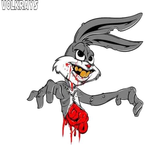 Volkrays Horror Car Sticker Zombie Walking Dead Rabbit Bloody Accessories Waterproof PVC Decal for Renault Clio Saab,12cm*13cm