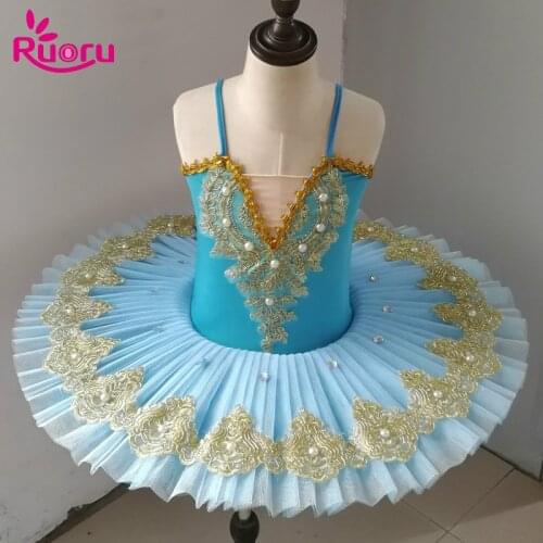 Ruoru Ballet Leotard Blue Pink White Color Tutu Ballet Dancewear Pancake Tutu Professional Women Adult Kids Girls Ballet Dress