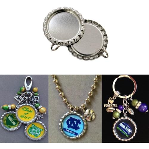 Free Shipping 2000 pcs/lot Chrome Metal Flattened Bottle Caps bottlecap Sliver colored Linerless with Hole and Ring for Pendant