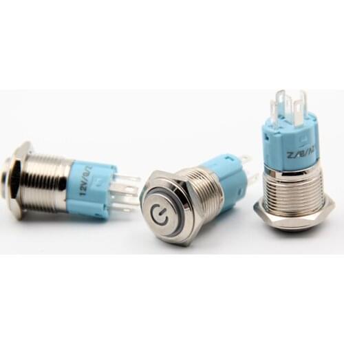 16mm power supply metal button switch high head self locking miniature waterproof LED lamp with car modified 12V