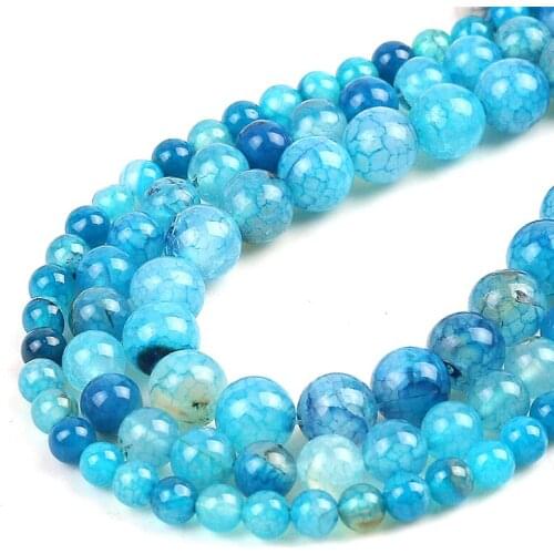 Wholesale Natural Blue Fire Dragon Veins Agates Beads Round Loose Stone Beads for Making Jewelry DIY Bracelet 15'' 6/8/10mm