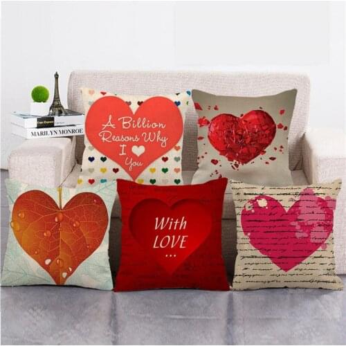 Pillow Cover February 14 Valentines Day Memorial Gift Cushion Covers 45*45cm Artificial Linen Pillow Case Wedding Memorial Day