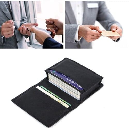 New Fashion Black Genuine Men Women Leather Expandable Convenience Practical Credit Card ID Business Card Holder Wallet Case