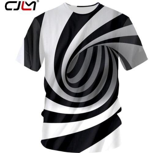 CJLM Black And White Strips Tshirts Men Cool Print Paisley 3D T-shirts Man Hip Hop O Neck Pullovers Tee Quick Dry Fitness Shirts