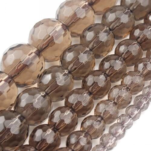 Faceted Smoky Glass Crystal Beads Transparent Flash Quartz Beads For Jewelry Making Diy Bracelet Accessories 15'' 4 6 8 10 12mm