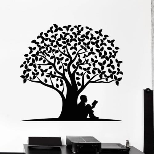 Read Book Wall Decal Tree Roots Leaves Nature VInyl Window Stickers Classroom Library Reading Room Interior Decor Mural M147