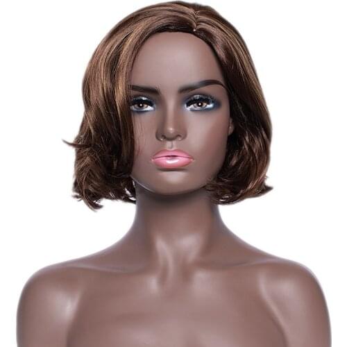 Short Wavy Wig Synthetic Wigs For Women Brown Hair Soft Bob Wig Daily Party Wigs Heat Resistant Fiber