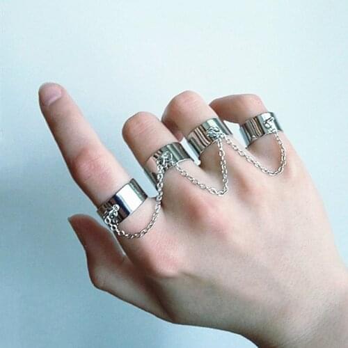 Punk Cool Hip Pop Rings Multi-layer Adjustable Chain Four Open Finger Rings Alloy Women Rotate Rings for Women Party Gift