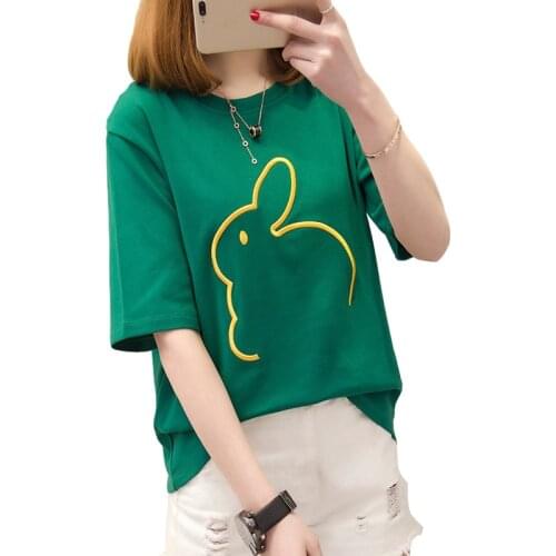Zuolunouba Summer Explosion Models Short-sleeved Women T-shirt Loose Korean Wild College Style Cartoon Embroidery Girl Tees Tops
