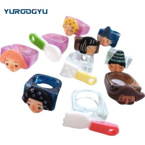 Hand Made Fashion Funny Geometry Acrylic Rings for Women Cute Colorful Girl Cartoons Resin Ring Personality Jewelry Party Gifts