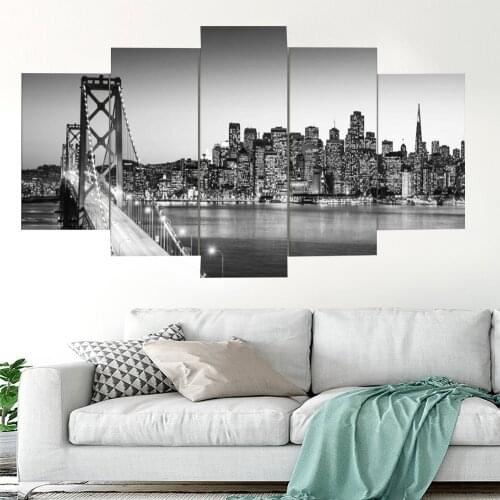 5 Pieces Wall Art Canvas Painting Scenery Poster Francisco Old Bay Bridge Modular Picture Nordic Living Room Decoration Home